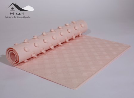 Natural Silicone Anti-Slip Bath Mat Featuring Powerful Gripping Technology, Latex, PVC and BPA Free, Anti-Bacterial Bathmats for Bathtub with Non-Slip Suction Cups (Baby Pink: 28" x 16")