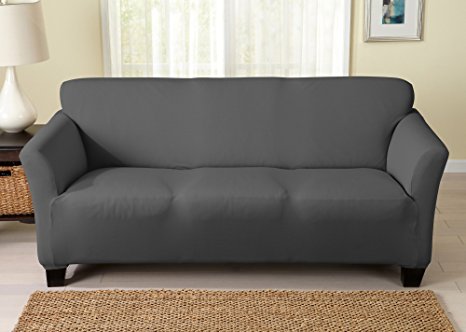 Dawson Collection Basic Strapless Slipcover. Form Fit, Slip Resistant, Stylish Furniture Shield / Protector Featuring Lightweight Twill Fabric. By Home Fashion Designs Brand. (Sofa, Grey)