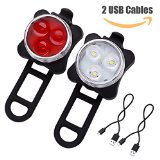 LE Rechargeable LED Bike Light Set Cycling Headlight and Taillight 2 USB Cables Included 4 Light Modes 350lm Water Resistant IPX4 Front and Rear Bicycle Light Set Bike Lights