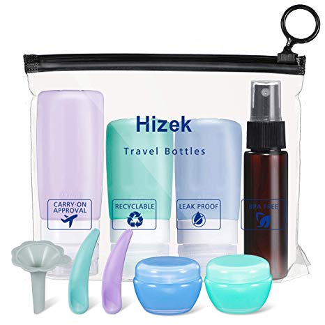 Travel Bottles-Hizek Toiletry Bottles TSA Approved Leakproof Silicone Toiletries Containers for Shampoo,Perfect for Business or Vacation Fun Outdoors 9 Pack (3oz or 2oz)