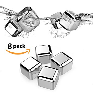 Whiskey Stones - Top Super Set of 8 with Plastic Storage Box Tongs, Stainless Steel Reusable Wine Ice Cubes, Beer Chilling Rocks and Wine Stones