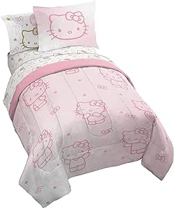 Hello Kitty Twin Comforter Set - 5 Piece Bedding includes Sheet Set & Pillow Covers - Super Soft Pink Bedding