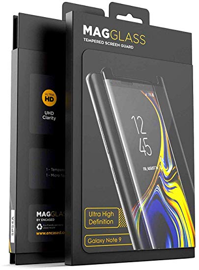 MagGlass Samsung Galaxy Note 9 Tempered Glass Screen Protector, (Double Reinforced) 3D Curved High Definition - Scratch Resistant Display Guard (S9/54A 2018 Phone Release) (Retail Packaging)