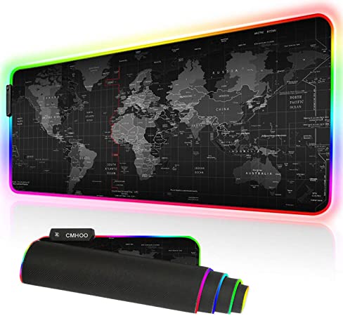 Cmhoo RGB Gaming Mouse Pad Large 90CM x 40CM, Oversized 10 Lighting Mode Thick Glowing LED Extended Mousepad ，Non-Slip Rubber Base Computer Keyboard Pad Mat - CA 90x40 RGBmap