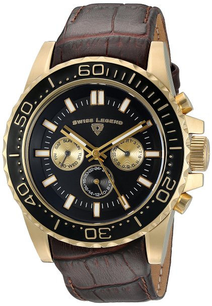 Swiss Legend Men's 'Conquest' Quartz Stainless Steel and Leather Automatic Watch, Color:Brown (Model: 10707-YG-01-BRW)