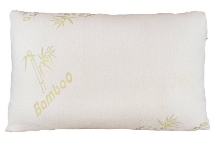 Bamboo Pillow - Firm Shredded Memory Foam - Stay Cool Removable Cover With Zipper - Hotel Quality Hypoallergenic Pillow Relieves Snoring Insomnia Asthma Neck Pain TMJ and Migraines Queen