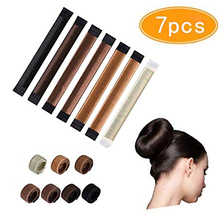 Kissbuty 7 Pcs Bun Maker French Twist Hair Donut Fold Wrap Snap Disk Hair Fashion Bun Hair Styling Hair Donut Magic DIY Tool for Woman Girl Ladies 7 Shades