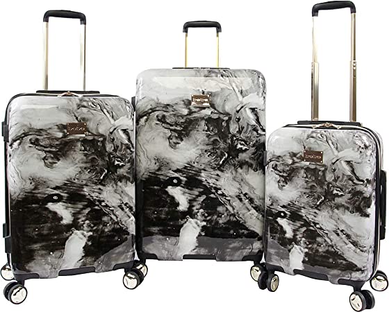 BEBE Luggage Teresa 3pc Spinner Suitcase Set, Black Marble, One Size