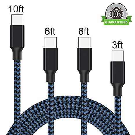 Hootech USB Type C Cable, 5Pack 3FT 2x6FT 2x10FT Nylon Braided USB C Charger Cable Fast Charging Cord Compatible Samsung Galaxy S9 S8 Plus Note 9/8, LG G6G7, Moto G6 Play, Google Pixel XL 3/3 XL-Blue