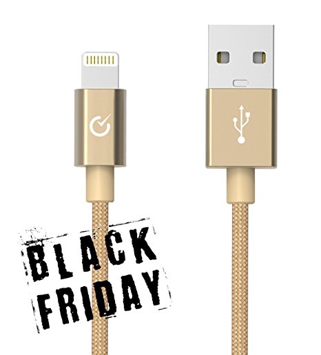 Volts Lightning Cable [Apple MFi Certified] 3.3ft Nylon Braided Charger with Aluminum Case on 8 pin Connector for iPhone, iPad, iPod - 1m Gold