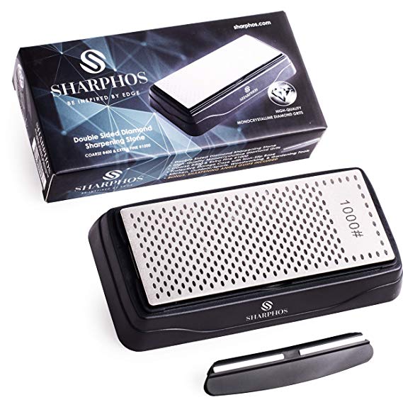 Premium Diamond Sharpening Stone Plate Knife Sharpener Honing Polishing 6 Inch x 2.5 Inch  Double Sided Coarse 400 Grit Extra Fine 1000 Grit with Non Slip Base and Angle Guide by SHARPHOS