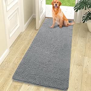 OLANLY Dog Door Mat for Muddy Paws, Absorbs Moisture and Dirt, Absorbent Non-Slip Washable Mat, Quick Dry Microfiber, Mud Mat for Dogs, Entry Indoor Door Mat for Inside Floor(70x24 Inches, Grey)