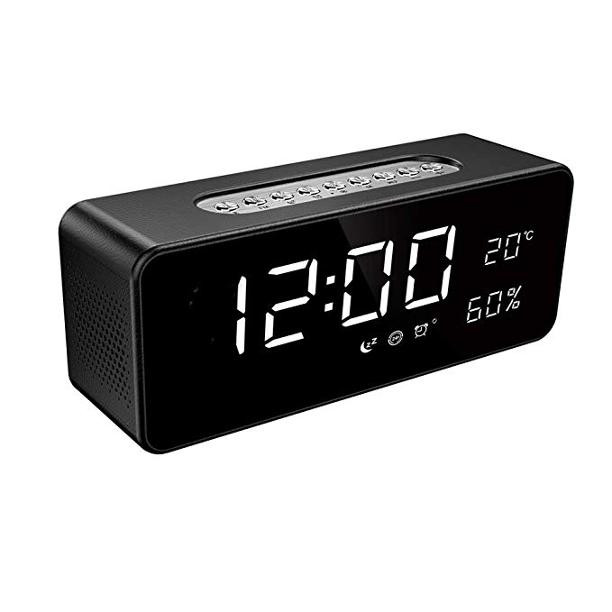 FM Radio Alarm Clock with 8" Dimmable Large LED, USB Charger Port, Rechargeable Battery Backup, Sleep Timer, Adjustable Volume, Temperature Digital Display, Snooze, Bedroom Wireless Speaker, Soundance