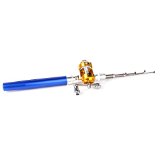 Blue Mini Pocket Aluminum Alloy Fish Pen Fishing Rod Pole with Baitcasting Reel--Ideal Fishing Set for Fishing Enthusiast or Collectors