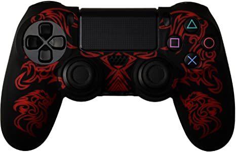 Gam3Gear Dragon Pattern Silicon Protect Case Skin Jacket for PS4 Dualshock 4 Controller Black Red