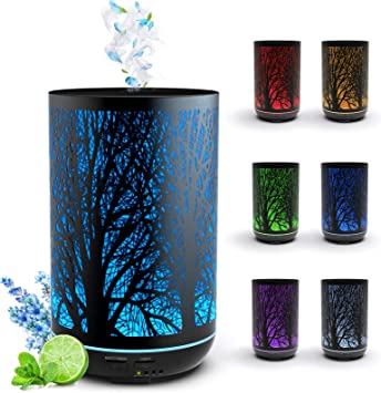 300ML Essential Oil Diffuser, Ultrasonic Diffusers for Essential Oils for Large Room, Metal Aromatherapy Air Diffusers Home with 14 Colors Lights