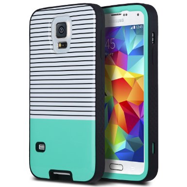 Galaxy S5 Case, ULAK Hybrid 3-piece Dual Layer Protection Case Cover with Design for Samsung Galaxy S5 SV S V i9600 2014 [Shock Resistant Soft silicone]   [Hard PC]-Mint Minimal Stripes