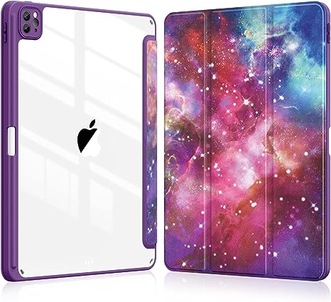 Soke Ultra Hybrid Case for iPad Pro 12.9 Inch (6th/5th/4th/3rd Generation, 2022/2021/2020/2018) - Pencil Holder   Auto Sleep/Wake   Camera Protection, Transparent Shockproof Back Cover, Galaxy