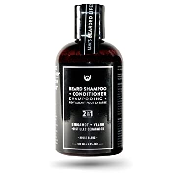 2-in-1 Beard Shampoo and Conditioner: Bergamot   Ylang with Distilled Cedarwood - 4 oz. Rich Foaming Action. All-Natural CertClean Certified Formulation Free of SLS, SLES, DEA, Parbens.