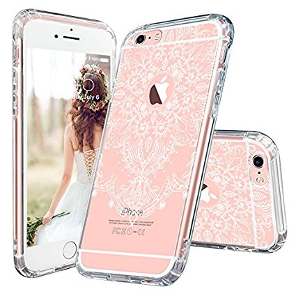 iPhone 6 Case, iPhone 6 Clear Case, MOSNOVO White Henna Floral Lace Clear Design Transparent Plastic Hard with Soft TPU Bumper Protective Back Phone Case Cover for Apple iPhone 6/6s (4.7 Inch)