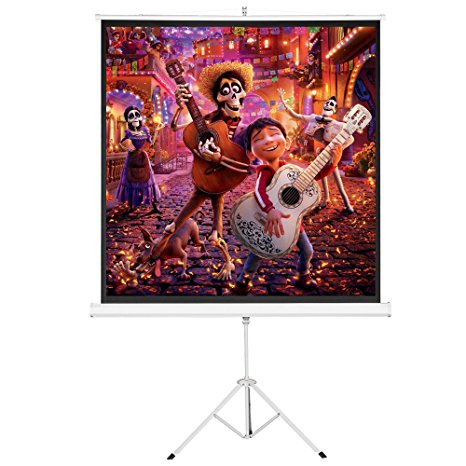 Cloud Mountain 100" 1:1 HD Portable Tripod Stand Projector Screen Home Office Multi Aspect Ratio Home Theater Pull Up Matte White 1.3 Gain