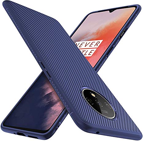 REALIKE OnePlus 7T Back Cover, Carbon Fiber Shockproof Case for Oneplus 7T (Texture Blue)