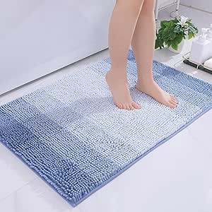 OLANLY Bathroom Rug, Extra Soft Chenille Thick Absorbent Shaggy Mat, Non-Slip Machine Wash Dry Plush Bath Mats for Bathroom, Tub and Shower (36 x 24 Inch, Blue)