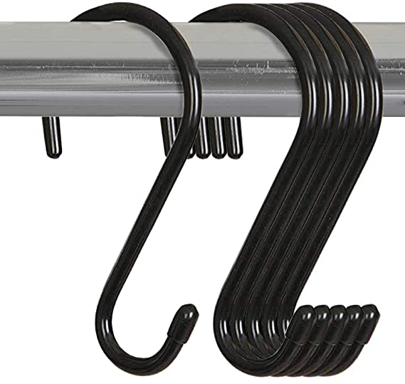 Smart Design Premium Large S-Hooks with Rubber Grip - Set of 6 Heavy Duty Steel Metal Multipurpose Hooks - Rust Resistant - Hanging Kitchen, Closet, and Storage Items - 3 x 5.75 Inch - Deep Black