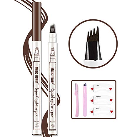 Microblading Eyebrow Pen,Eyebrow Tattoo Pen Microblade Eyebrow Pen Waterproof & Smudge-Proof With Four Micro-Fork Tips Applicator for Daily Natural Eye Makeup(Dark Gary)