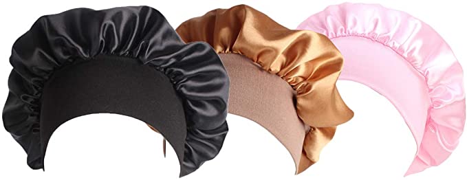 Ever Fairy Polyester Night Cap,Women Curly Girl Slap Headwear Sleep Slouchy Bonnet Cap with Premium Width Elastic Band