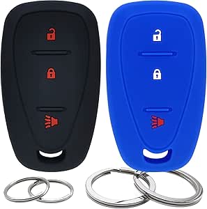 2Pcs Silicone 3 Buttons Key Fob Cover Remote Case Keyless Protector Compatible with Chevrolet Chevy Malibu Blazer Camaro Cruze Equinox Malibu Limited Sonic Spark Traverse Trax Volt (Black & Blue)