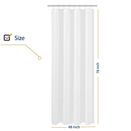 N&Y HOME Fabric Shower Curtain Liner Long Stall Size 48 x 78 Inch, Hotel Quality, Mildew Resistant, Washable, Water Repellent, White Bathroom Curtains with Grommets