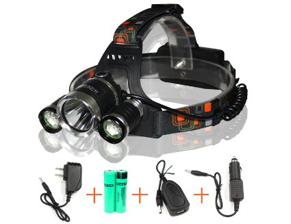 iZEEKER Waterproof LED Headlamp Headlight with 3 Bulbs Cree T6 Bright 4 Modes 5000lm Led Headlamps for Outdoor Sports Hiking Camping Riding Fishing Hunting