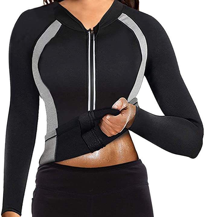 Women Neoprene Sauna Suit Hot Sweat Body Shaper Workout Jacket Cycling Jersey Weight Loss
