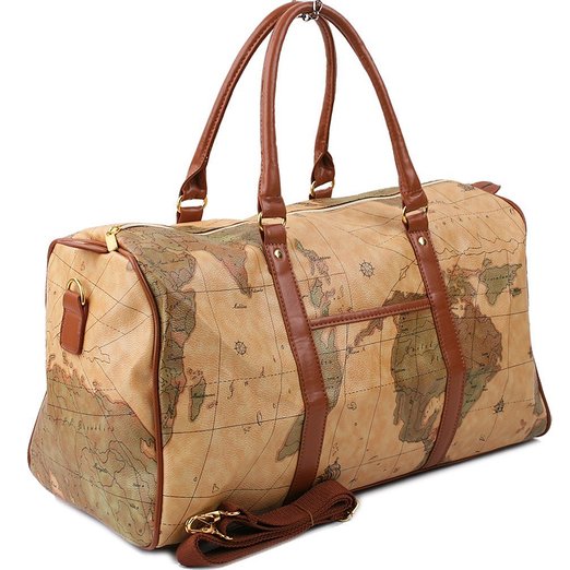 Copi World Map Large Duffle Bag Travel Tote Luggage Boston Style