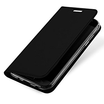 Galaxy J7 V Case, J7 Prime, J7 Sky Pro, YSAGi Ultra-Thin Leather, Can be Put Inside the Credit Card, Bracket Card Slot Hidden Magnetic Closed Body Protection Back Cover for Galaxy J7 2017 (Black)