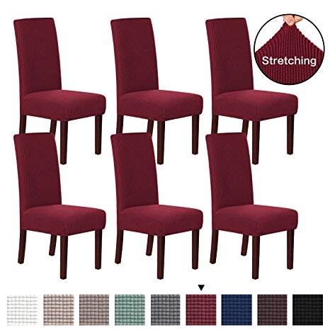 6 Pack Stretch Dining Room Chair Slipcovers Sets Stretch Chair Furniture Protector Covers Jacquard Removable Washable Elastic Bottom Chair Cover for Dining Room, Hotel, Ceremony - Burgundy