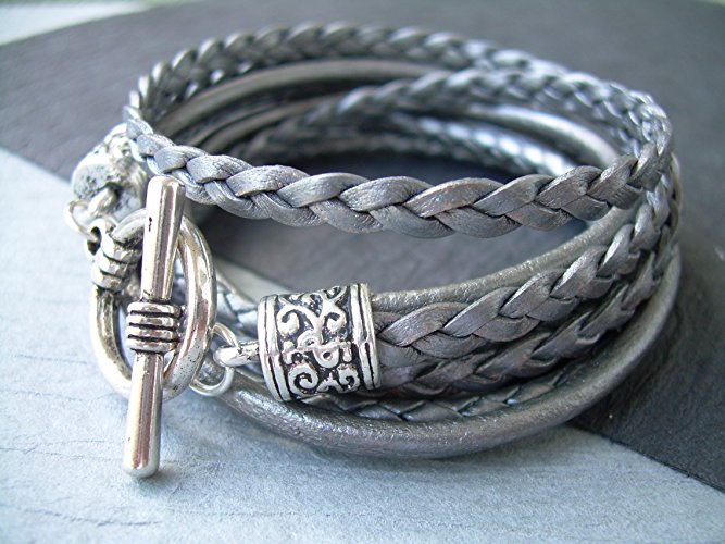 Womens Bracelet, Womens Leather Bracelet, Leather Bracelet, Wrap Bracelet, Leather Bracelet, Women's Metallic Gray Triple Wrap Leather Bracelet