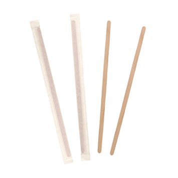 Royal 7.5" Individually Wrapped Wood Coffee Stirrers, Package of 500