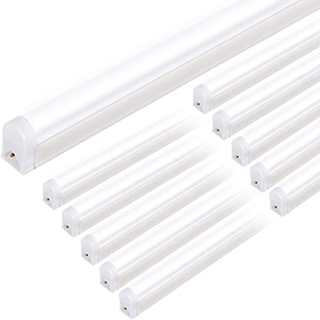 Hykolity LED T5 Integrated Single Light Fixture, 4FT, 22W, 2200lm, Upgraded 6500K, Linkable LED Shop Light Ceiling Tube, Corded Electric with Built-in ON/Off Switch (10 Pack)