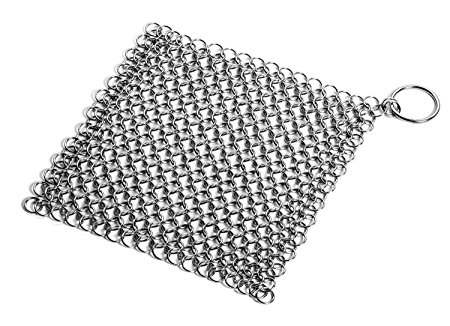 LauKingdom Cast Iron Chainmail Scrubber- 8x8 Stainless Steel Cleaner Prevents Corrosion with Corner Ring