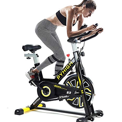 PYHIGH S2 Belt Drive Indoor Cycling Bike Monitor,Exercise Bike 28.5 lbs Flywheel Home Workout