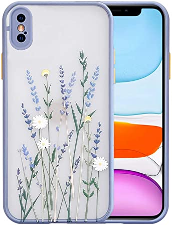 Ownest Compatible with iPhone X/XS Case for Clear Flowers Pattern Frosted PC Back 3D Floral Girls Woman and Soft TPU Bumper Protective Silicone Slim Shockproof Case for iPhone X/XS-Purple