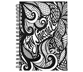 ColorIt 9 x 6 Black and White “My Journal” - 100 Lightly Lined Sheets, Double Spiral Notebook, With Hand Drawn Design, Perfect Hardcover Journal for Daily Creative Writing Use
