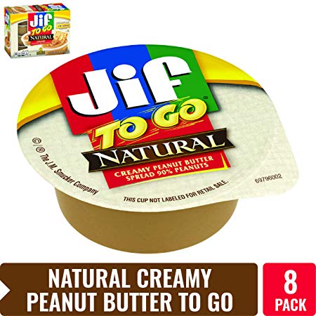 Jif To Go Natural Creamy Peanut Butter, 1.5 oz., 8 Total Cups – Convenient On the Go Pack, 7g (7% DV) of Protein per Serving, Smooth, Creamy Texture – No Stir Natural Peanut Butter