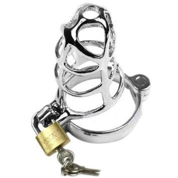Men Stainless Steel Chastity Device Cage Sex Toy Restraint 2 Lock Ring