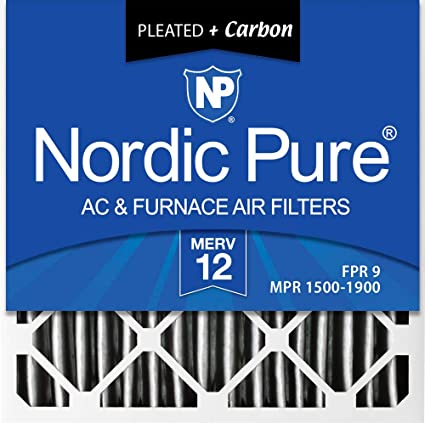 Nordic Pure 24x24x1 MERV 12 Pleated Plus Carbon AC Furnace Air Filters, 3 PACK, 3 Piece