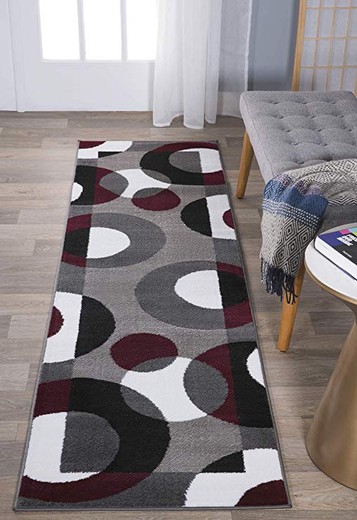 Rugshop Modern Circles Area Rug Runner, 2' x 7'2", Burgundy