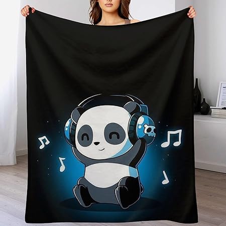 Panda Blanket Cute Headphone Panda 2 Decor Throw Blanket Gifts for Panda Lover Girls Boys Super Warm Soft Cozy Lightweight Fleece Flannel Blanket Couch Sofa Bed Blanket for Kids Adults 40"x50"