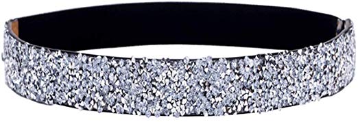 ALAIX Women's Stretchy Dress Belts Sparkle Bling Rhinestone Shiny Party Belt Elastic Waist Belt